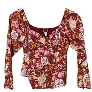 NWT Wayf Gathered Sweetheart Neckline Floral Top in Red Roses Sz. XS